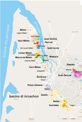 Crociera in Aquitania, mappa della zona Bordeaux